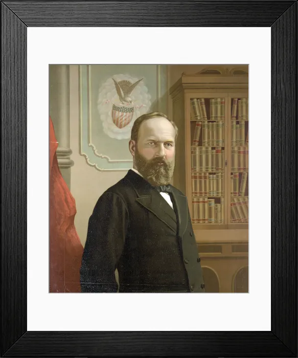Framed Print : The late president James A. Garfield, color lithograph ca. 1881