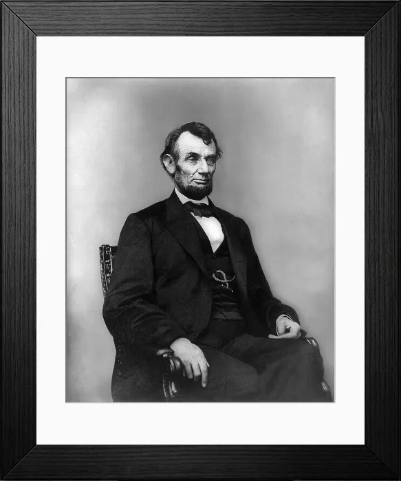Framed Print : Abraham Lincoln (1809-1865), in 1864 portrait by Anthony Berger that is used for the engraving United States five dollar bills