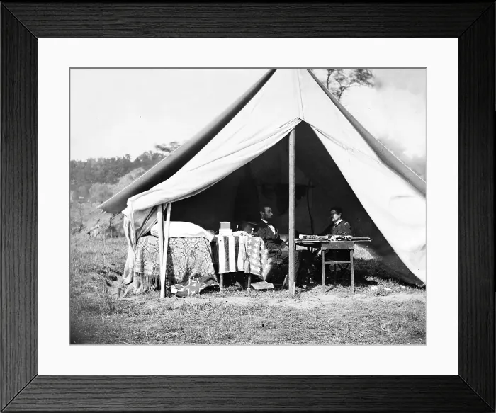 Framed Print : President Lincoln and Gen. George B. McClellan in the general's tent following the Battle of Antietam on September 17, 1862