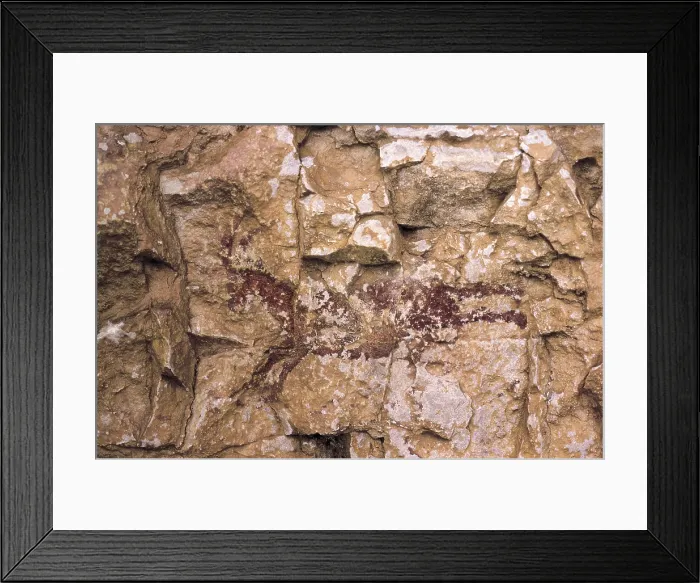 Framed Print : SPAIN. Ares del Maestre. Remigia Cave. Rock paintings in Barranco de La Gasulla. Cingle de la Roca. Goat running. Mesolithic art. Cave. AISA / Everett Collection**US SALES ONLY**