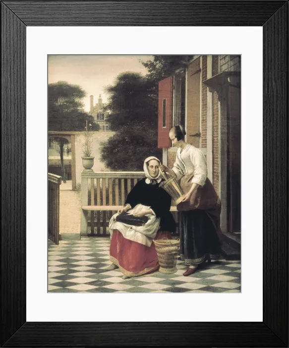 Framed Print : HOOCK, Pieter Cornelisz (1629-1684). Woman and a Maid With a Pail. ca. 1660. Baroque art. Oil on canvas. RUSSIA. Saint Petersburg. State Hermitage Museum