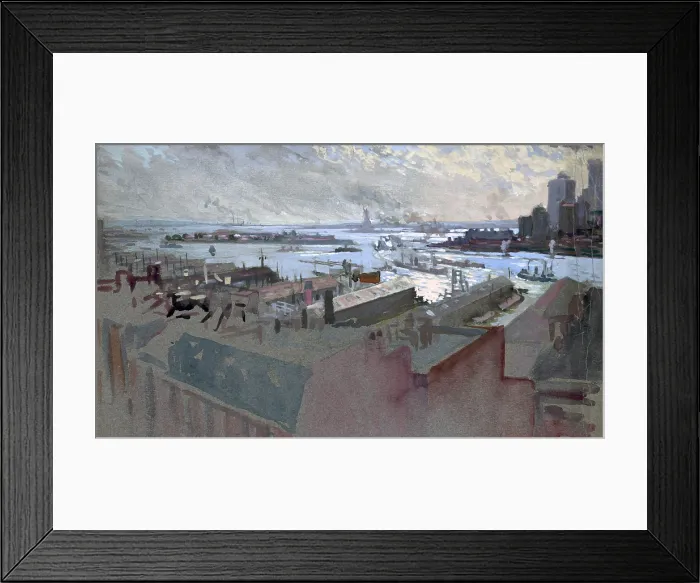 Framed Print : New York City. View of the Bay, East River, Governor's Island, lower end of Manhattan, the Statue of Liberty and Jersey shore on the horizon