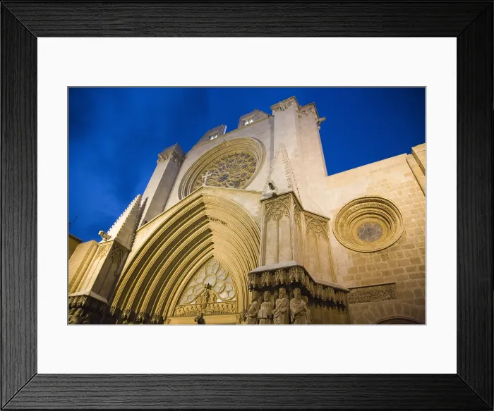 Framed Print : Tarragona Cathedral of St. Mary. 1170-1331. SPAIN. CATALONIA. Tarragona. Cathedral of St. Mary. Faade with rose window. Romanesque art. Architecture