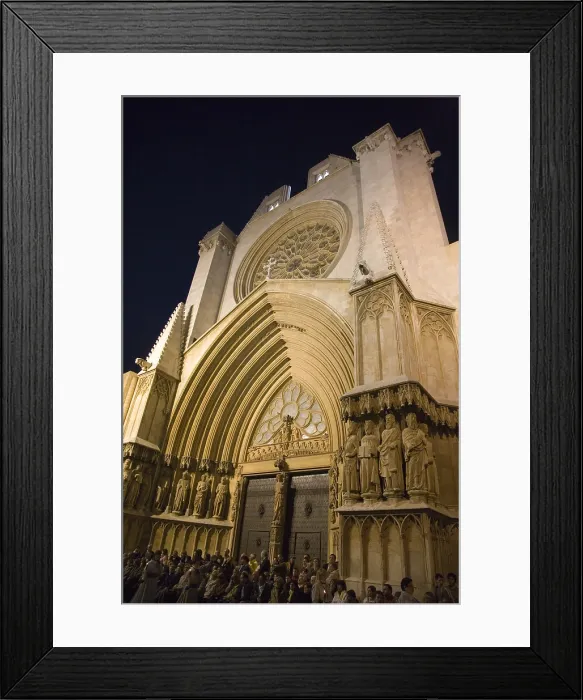 Framed Print : Tarragona Cathedral of St. Mary. 1170-1331. SPAIN. CATALONIA. Tarragona. Cathedral of St. Mary. Faade with rose window. Romanesque art. Architecture