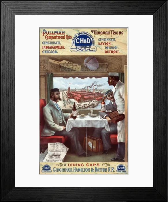 Framed Print : Pullman cars - interior of a dining car on the Cincinnati, Hamilton & Dayton R.R. Color lithograph, 1894 Framed Print : Pullman cars - interior of a dining car on the Cincinnati, Hamilton & Dayton R.R. Color lithograph, 1894