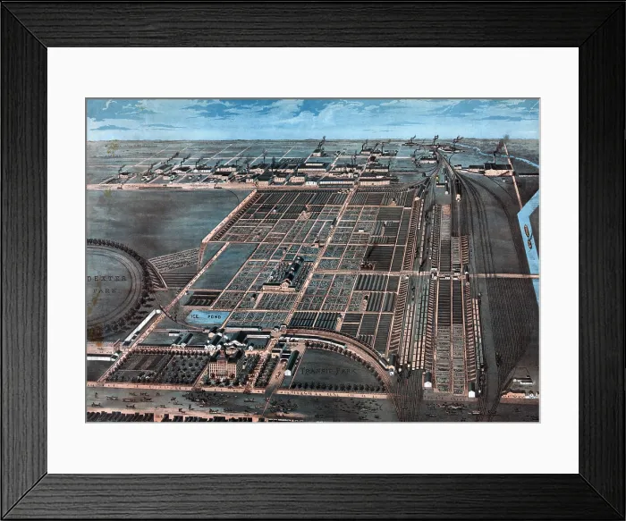 Framed Print : The Great Union Stock Yards of Chicago. color lithograph ca. 1878 Framed Print : The Great Union Stock Yards of Chicago. color lithograph ca. 1878