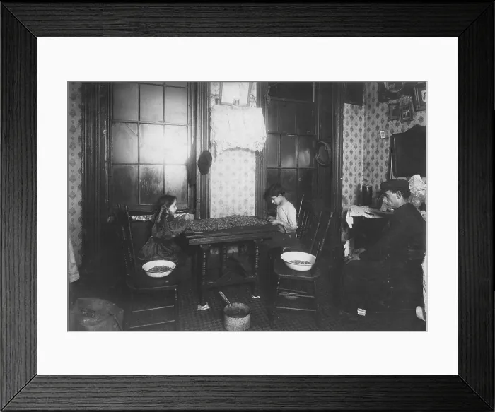 Framed Print : Father loafs while children work, caption: He has no employment, mother picks nuts in Habicht, Braun Nut Factory, Hudson and Laight Streets. gets $4.00 a week Framed Print : Father loafs while children work, caption: He has no employment, mother picks nuts in Habicht, Braun Nut Factory, Hudson and Laight Streets. gets $4.00 a week