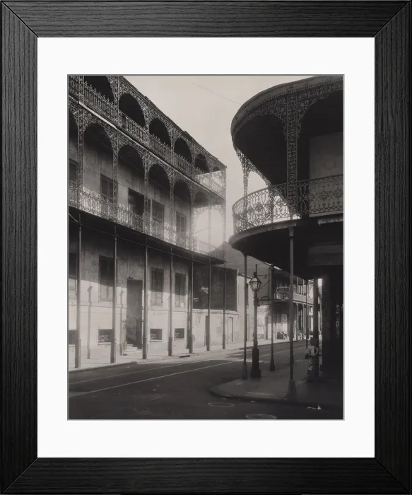 Framed Print : New Orleans, Le Petre, House of the Turk, Dauphine Street, photograph shows ironwork surrounding the galleries of buildings at the corner of Dauphine and Orleans streets Framed Print : New Orleans, Le Petre, House of the Turk, Dauphine Street, photograph shows ironwork surrounding the galleries of buildings at the corner of Dauphine and Orleans streets