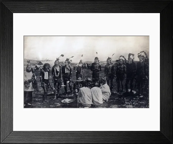 Framed Print : Sioux men, Two Strike's band, Brule Lakota Sioux, Pine Ridge, South Dakota, photograph by S.D. Butcher & Son, 1891