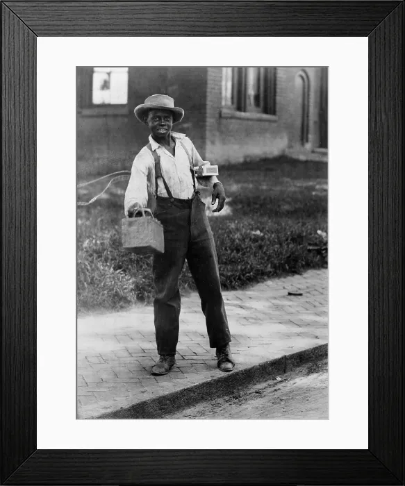 Framed Print : Portrait of an African American man with a shoeshine box, titled: Shine sah?, photograph 1899 Framed Print : Portrait of an African American man with a shoeshine box, titled: Shine sah?, photograph 1899
