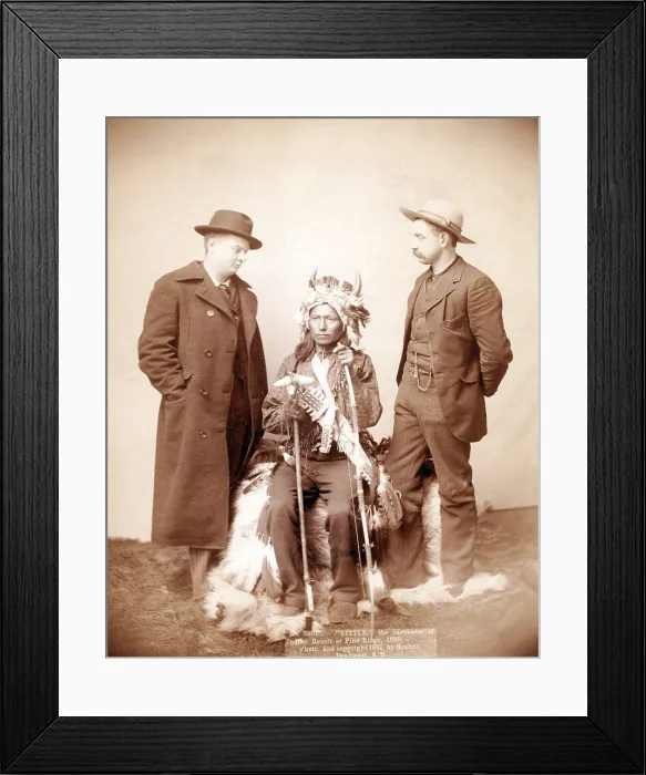 Framed Print : Little, Oglala band leader, full-length studio portrait seated between two men who are standing on either side of him, photograph by John C. H. Grabill, 1891