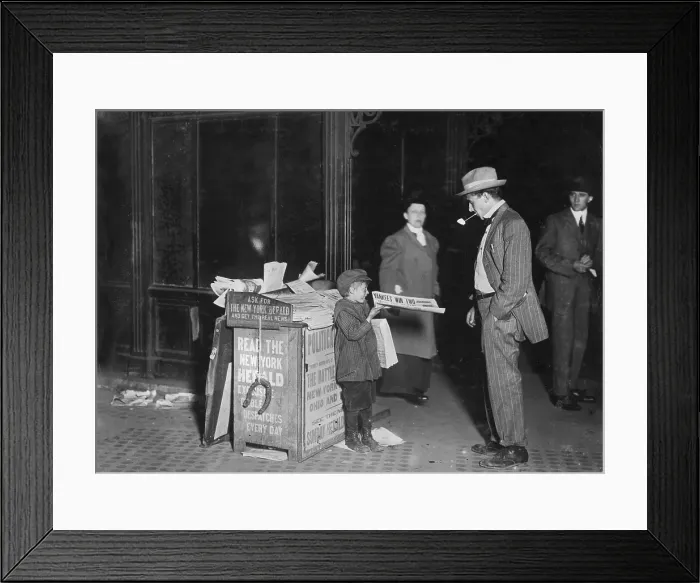 Framed Print : Child labor, Jerald Schaitberger of 416 W. 57th Street, who helps an older boy sell papers until 10 P.M. on Columbus Circle. 7 years old Framed Print : Child labor, Jerald Schaitberger of 416 W. 57th Street, who helps an older boy sell papers until 10 P.M. on Columbus Circle. 7 years old