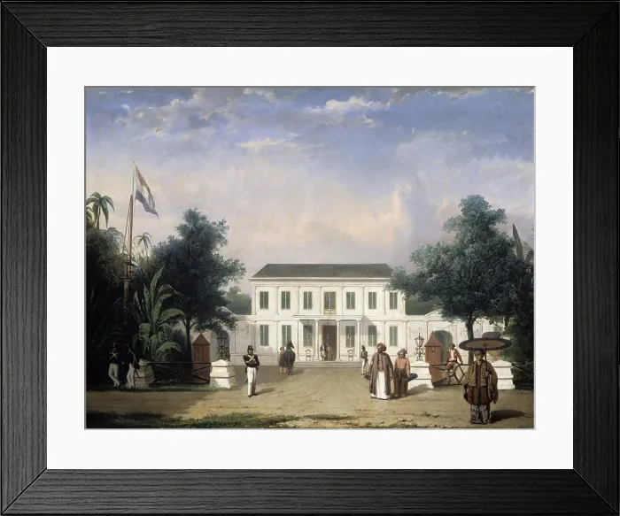 Framed Print : House on the Rijswijk, Batavia (Jalan Veteran), by Ernest Alfred Hardouin, 1835-45, Dutch Colonial painting, oil on canvas. Built by Pieter Tency in 1796