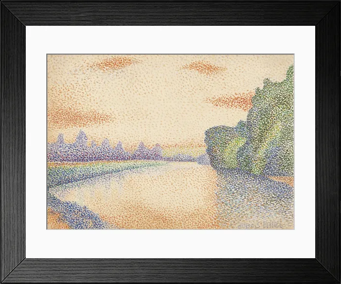 Framed Print : The Banks of the Marne at Dawn, by Albert Dubois-Pillet, 1888, French post-impressionist watercolor painting