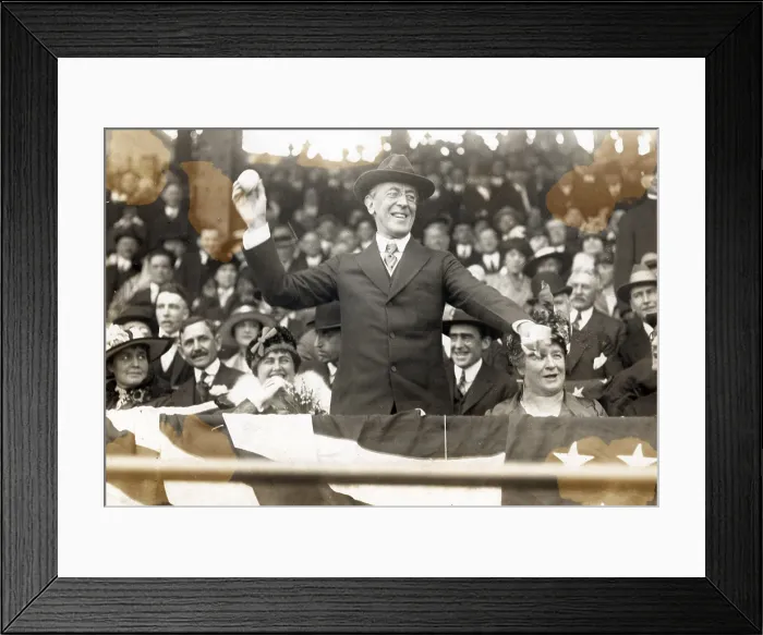 Framed Print : President Woodrow Wilson throwing out the first ball, opening day, 1916 Framed Print : President Woodrow Wilson throwing out the first ball, opening day, 1916