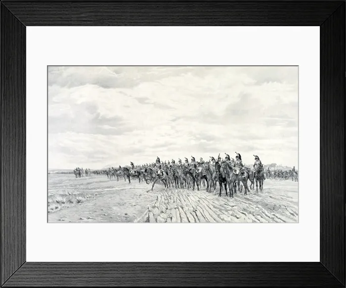 Framed Print : 1805 NAPOLEON AT AUSTERLITZ, 1908 by Ernest Meissonier (1815-1891). A long line of French cavalry with artillery moving behind them at Austerlitz
