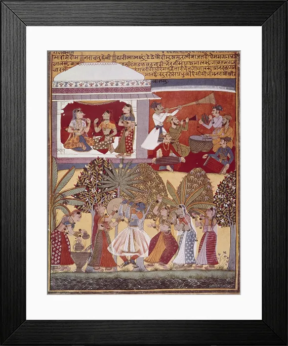 Framed Print : INDIA. Calcutta. Krishna's dance. Illustration from 'Surdas of Sur-Argar', 17th c. Hindu art. Miniature Painting Framed Print : INDIA. Calcutta. Krishna's dance. Illustration from 'Surdas of Sur-Argar', 17th c. Hindu art. Miniature Painting