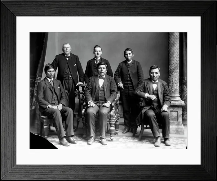 Framed Print : Nez Perce delegates with Benjamin Beveridge (left, standing), owner of Washington House, Washington, DC. ca. 1880