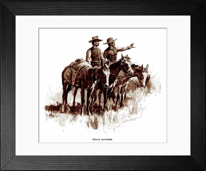 Framed Print : Texas Rangers, lithograph of a wash drawing by Frederic Remington, 1896 Framed Print : Texas Rangers, lithograph of a wash drawing by Frederic Remington, 1896