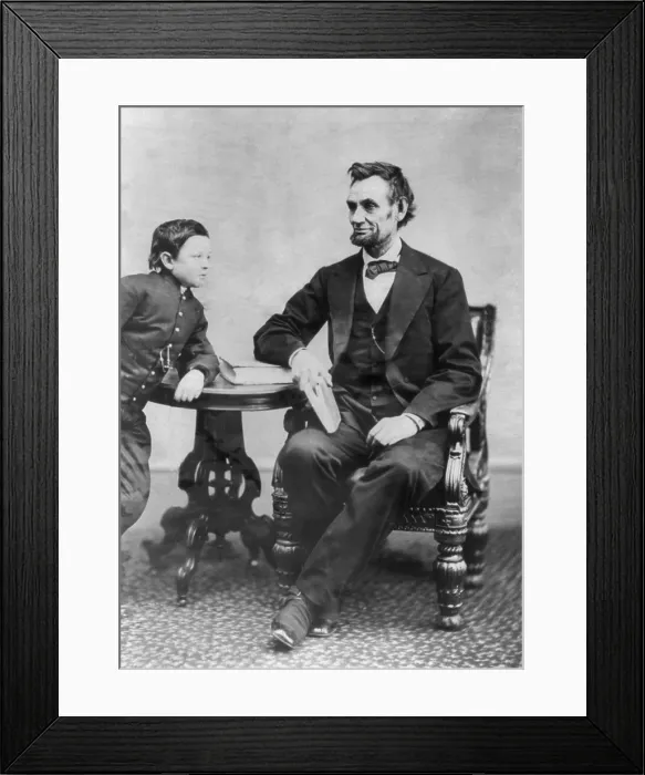 Framed Print : Abraham Lincoln (1809-1856) and his son Thaddeus (also called Thomas and Tad). This Alexander Gardner portrait of Feb. 5, 1865 was Lincoln's last photography sitting