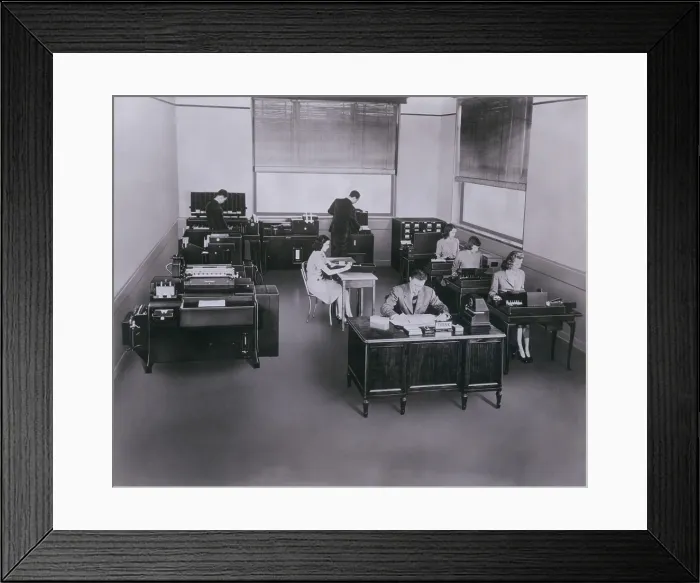 Framed Print : Mid-century state of the art IBM computers with punch-cards and sorters