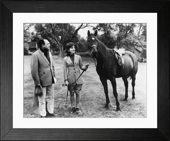 Framed Print : Pakistani President Ayub Khan and First Lady Jacqueline Kennedy, holding reins to Sardar, the bay gelding he had given her the previous year. September 26, 1962