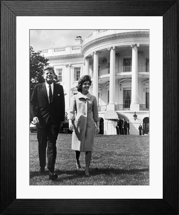 Framed Print : President and Mrs. John F. Kennedy walking on the south lawn of the White House on April 16, 1962 Framed Print : President and Mrs. John F. Kennedy walking on the south lawn of the White House on April 16, 1962