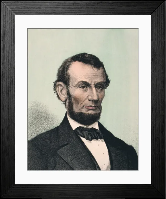 Framed Print : Abraham Lincoln (1809-1865), hand colored lithography published after Lincoln's death in 1865
