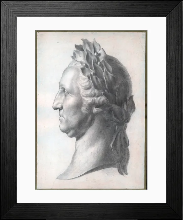 Framed Print : Memorial portrait of George Washington (1732-1799) crowned with laurel wreath. Drawing by Charles Balthazar Julien Fevret de Saint-Memin. Ca. 1800 Framed Print : Memorial portrait of George Washington (1732-1799) crowned with laurel wreath. Drawing by Charles Balthazar Julien Fevret de Saint-Memin. Ca. 1800