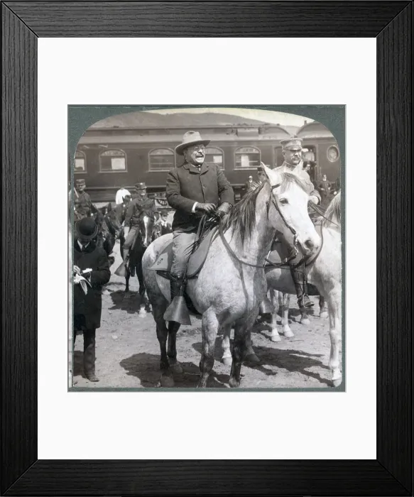 Framed Print : President Roosevelt's western tour-- Away from the cares of state - President Roosevelt ready to enter Yellowstone Park, Wyoming, 1902