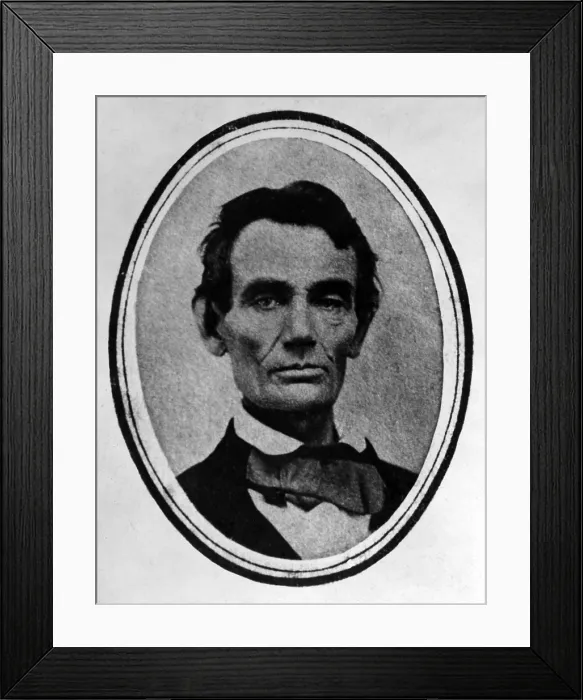 Framed Print : Abraham Lincoln (1809-1856) portrait taken on August 26, 1858, during his unsuccessful campaign for the Illinois Senate seat against Stephen Douglas. Ambrotype by T