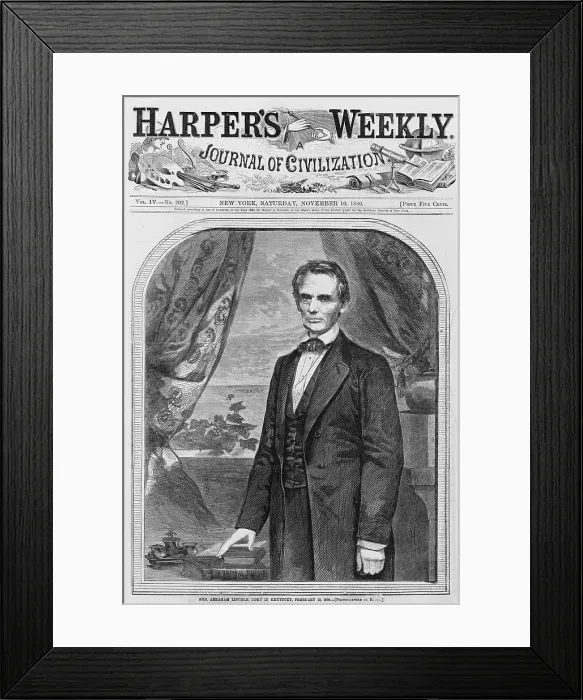 Framed Print : Abraham Lincoln (1809-1856), President-elect, on the front page of Harper's Weekly newspaper after his November 1860 election to the Presidency