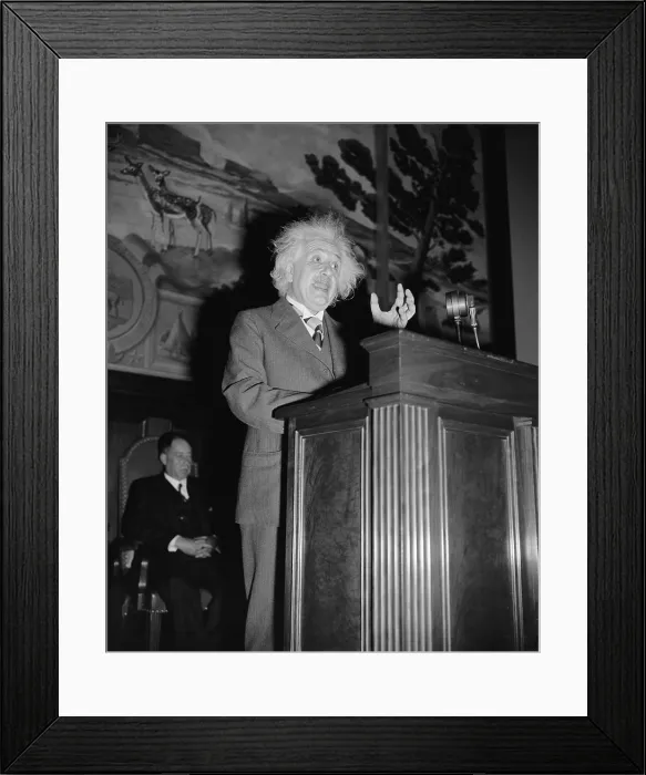 Framed Print : Albert Einstein (1879-1955), speaking in Washington, D.C. ca. 1940 Framed Print : Albert Einstein (1879-1955), speaking in Washington, D.C. ca. 1940