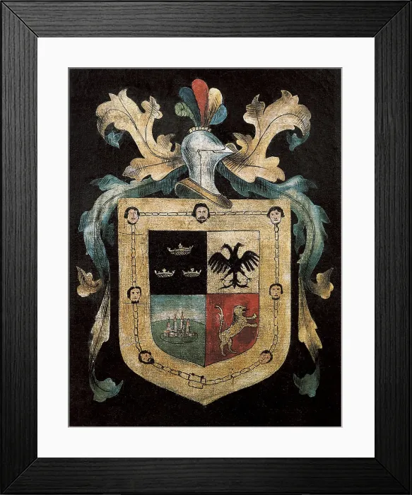 Framed Print : CORTS, Hernn (1485-1547). Spanish conqueror of Mexico. Corts coat of arms. Painting. AISA / Everett Collection**US SALES ONLY**