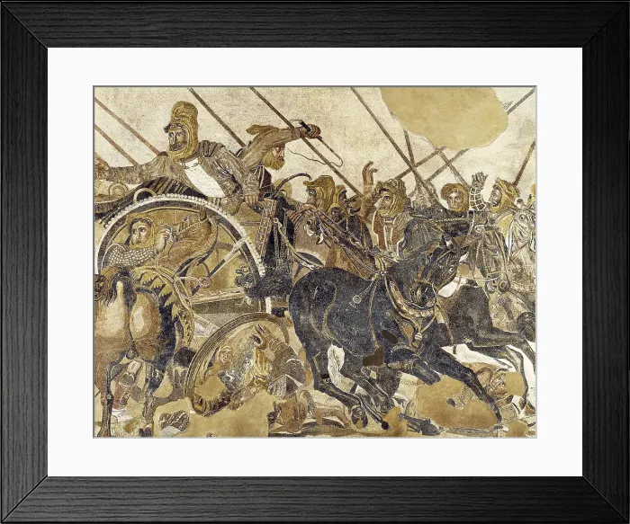 Framed Print : The Battle of Issus. 1st c. Detail: Darius III fighting on his cart. Roman art. Early Empire. Mosaic. ITALY. Naples. National Museum of Archaeology Framed Print : The Battle of Issus. 1st c. Detail: Darius III fighting on his cart. Roman art. Early Empire. Mosaic. ITALY. Naples. National Museum of Archaeology
