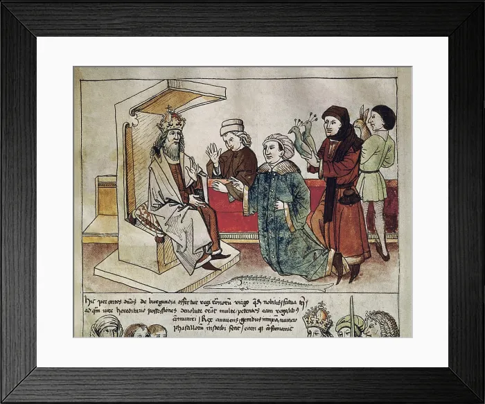 Framed Print : Holy Roman Empire. Sigismund I receiving the hommage of the subjugated people. Picture of the Chronical of the Council of Constance by Ulrich von Richental. Gothic art