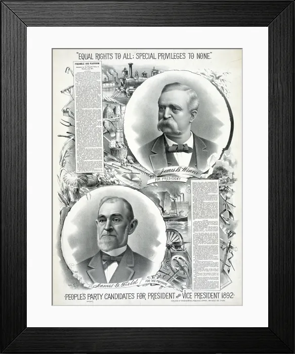 Framed Print : People's party candidates for president and vice president. poster ca 1892