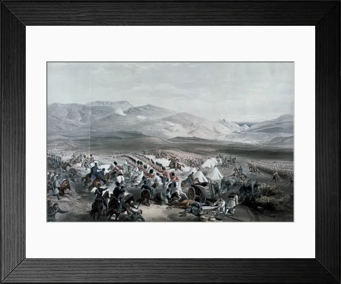 Framed Print : Crimean War, 1853-1856. Battle of Balaklava on 25 October 1854. Charge of the Light Brigade of the British cavalry. Royal Scots Greys and Dragoons of Inniskillen. Engraving of E