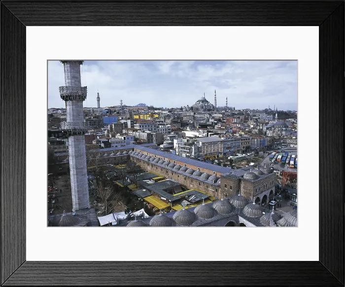 Framed Print : TURKEY. THRACE. ISTANBUL. Istanbul. View of the city from the minaret of the New Mosque. In the foreground, The Egyptian Bazaar or Spice Market