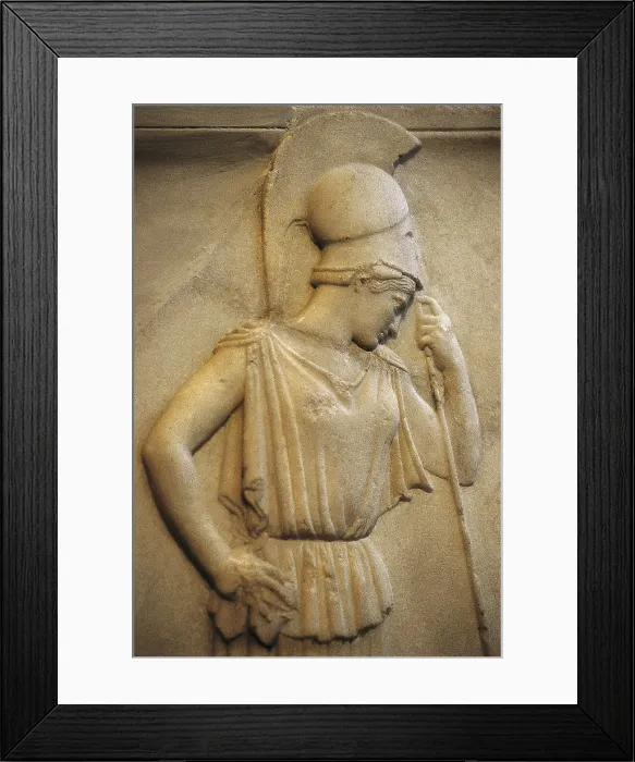 Framed Print : Relief of the 'Mourning Athena'. 460 BC. Classical Greek art. Relief on marble. GREECE. Athens. Acropolis. Acropolis Museum. Proc: GREECE