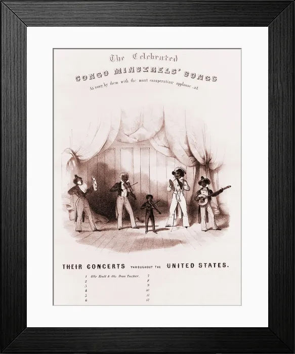 Framed Print : Sheet music of the Congo Minstrels, an early white minstrel group, performed African American music in blackface. Ca. 1840