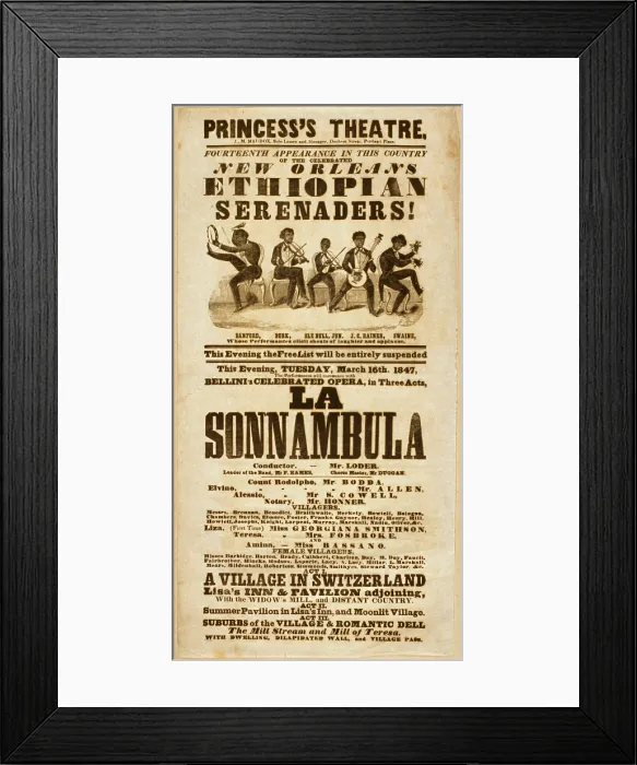 Framed Print : New Orleans Ethiopian Serenaders, a popular early minstrel show, founded by James Buckley with a cast of his three sons and others Framed Print : New Orleans Ethiopian Serenaders, a popular early minstrel show, founded by James Buckley with a cast of his three sons and others
