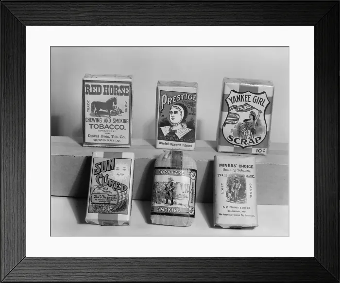 Framed Print : Smoking, brands of tobacco smoked by harvest hands, Ohio, photograph 1938
