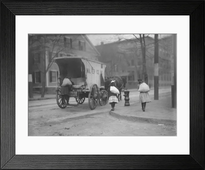 Framed Print : Child labor, Girls working on ice wagon, New York City, photograph by Lewis Wickes Hine, November, 1912