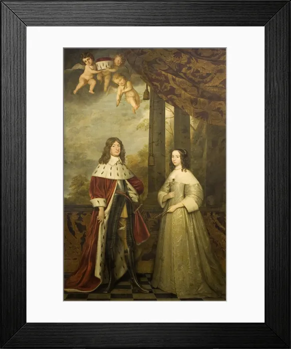Framed Print : Portrait of Friedrich Wilhelm, Elector of Brandenburg, with his wife Louise Henrietta, Countess of Nassau, by Gerard van Honthorst, 1647, Dutch painting, oil on canvas