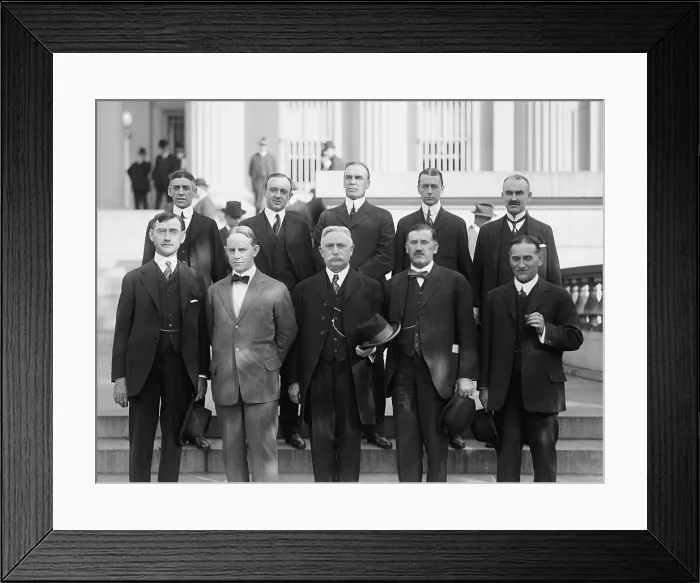 Framed Print : The Federal Reserve Board of Governors in 1914. Benjamin Strong, Jr. back row, 2nd from right, was a close associate of J. P