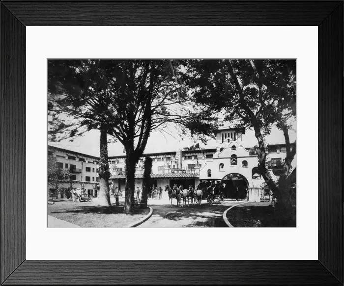 Framed Print : California, California Citrus Heritage Recording Project, view of Mission Inn, Seventh Street entrance, Riverside County, circa 1920s-1930s Framed Print : California, California Citrus Heritage Recording Project, view of Mission Inn, Seventh Street entrance, Riverside County, circa 1920s-1930s