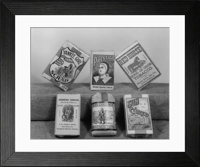 Framed Print : Smoking, brands of tobacco smoked by harvest hands, Ohio, photograph 1938