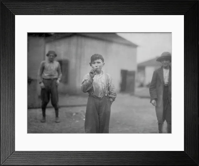 Framed Print : Boy smoking, original caption: John Tidwell, a Cotton Mill Product. Doffer in Avondale Mills