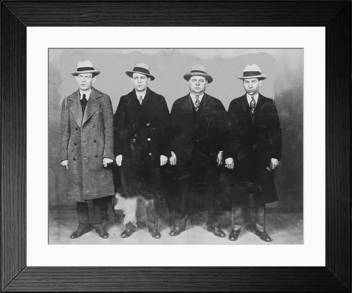 Framed Print : Group of mobsters in the 1920s. Left to right: Ed Diamond, Jack 'Legs' Diamond, Fatty Walsh, and Charles 'Lucky' Luciano in the 1920's Framed Print : Group of mobsters in the 1920s. Left to right: Ed Diamond, Jack 'Legs' Diamond, Fatty Walsh, and Charles 'Lucky' Luciano in the 1920's